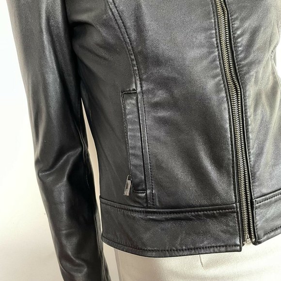 Cue Women's Leather Biker Black Jacket Size 8 A2 - Picture 4 of 12